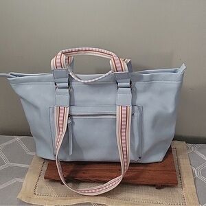 Baby Blue Short/Long Straps multi-colored Tote Bag